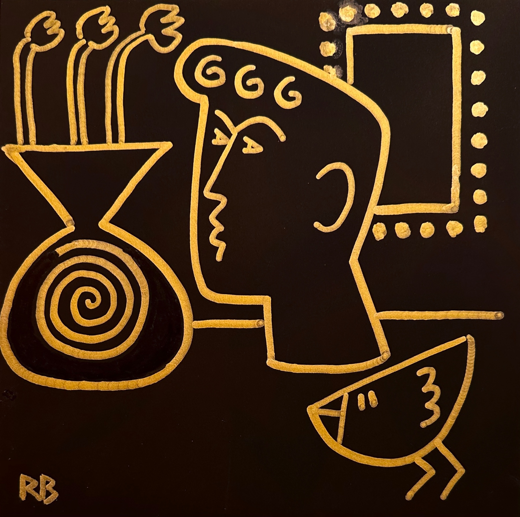 Gold Still Life with Bird