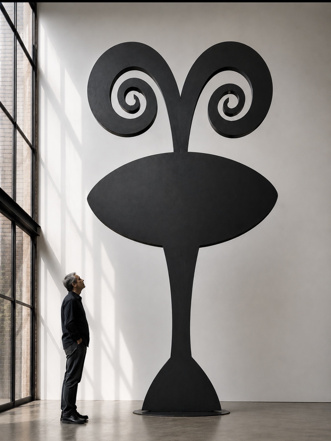 Proposal: monumental single black figure on a gallery wall